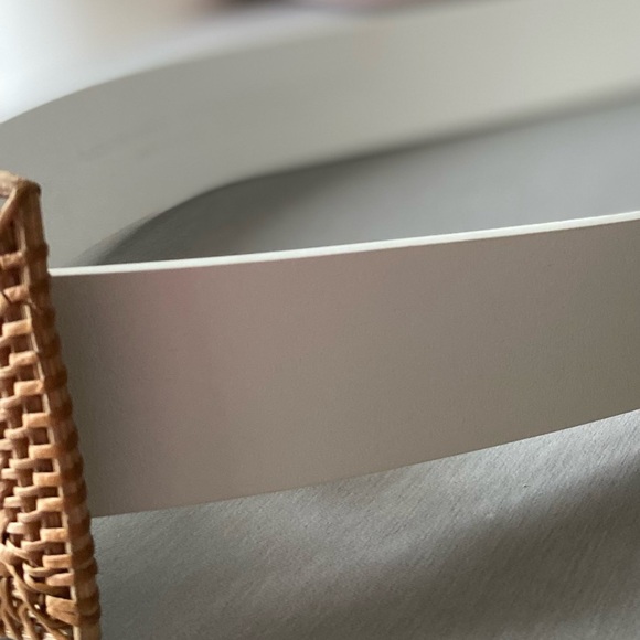 WHITE LEATHER WIDE WOVEN WICKER SQUARE BUCKLE BELT - Picture 5 of 15